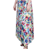 Pink Blue Flowers Maxi Skirt With Sash Waist Tie