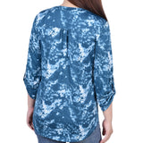 Knit Jacquard 3/4 Sleeve Roll Tab Top