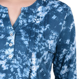 Knit Jacquard 3/4 Sleeve Roll Tab Top