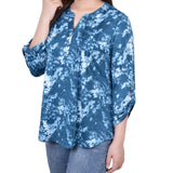 Knit Jacquard 3/4 Sleeve Roll Tab Top