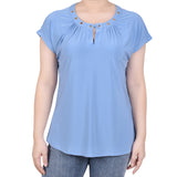 Short Extended-Sleeve Grommet Neck Knit Top