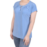 Short Extended-Sleeve Grommet Neck Knit Top