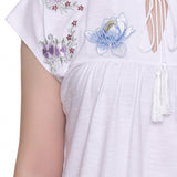 White Embroidered Yoke Extended Sleeve Top