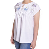 White Embroidered Yoke Extended Sleeve Top