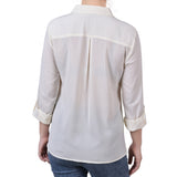 3/4 Sleeve Windowpane Button-Front Blouse