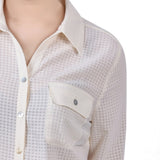 3/4 Sleeve Windowpane Button-Front Blouse