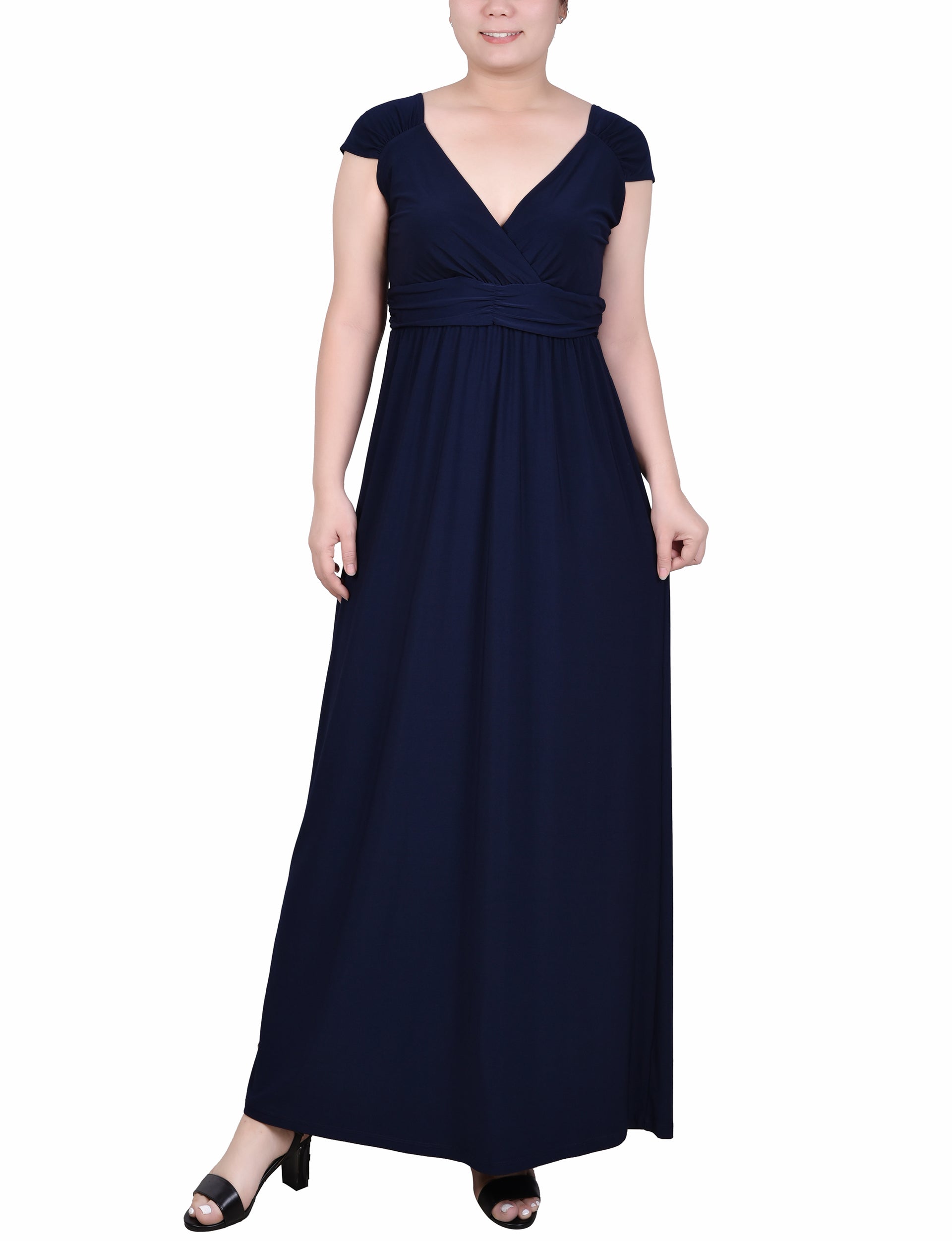 fitted lace wedding dress Navy Ruched Empire-Waist Maxi Dress – Dressbarn
