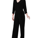 3/4 Sleeve Belted Jumpsuit, Black