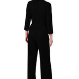 3/4 Sleeve Belted Jumpsuit, Black