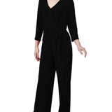 3/4 Sleeve Belted Jumpsuit, Black