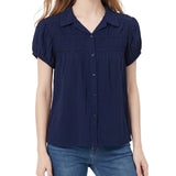 NY Collection Cap Slv Rouched Yoke Blouse