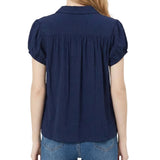 NY Collection Cap Slv Rouched Yoke Blouse