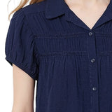 NY Collection Cap Slv Rouched Yoke Blouse