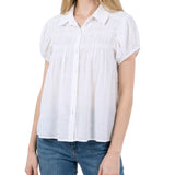 NY Collection Cap Slv Rouched Yoke Blouse