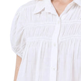 NY Collection Cap Slv Rouched Yoke Blouse