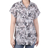 Short Rolled Sleeve Button Front Blouse, Black Palmdive