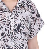 Short Rolled Sleeve Button Front Blouse, Black Palmdive