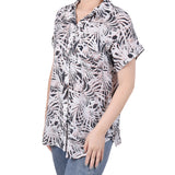 Short Rolled Sleeve Button Front Blouse, Black Palmdive