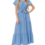 Off The Shoulder Maxi Dress, Serenity Blue