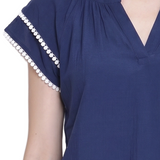 Double-Layer V-Neck Blouse, Patriot Blue White