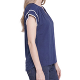 Double-Layer V-Neck Blouse, Patriot Blue White
