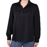 Long Puff Sleeve Satin Blouse, Black