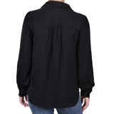 Long Puff Sleeve Satin Blouse, Black
