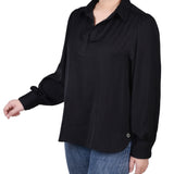 Long Puff Sleeve Satin Blouse, Black