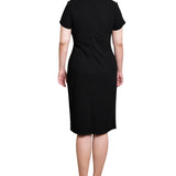 Short Sleeve Asymmetrical Hem Dress, Black, White