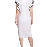 Ruffle Sleeve Sheath Dress with Contrast Tipping