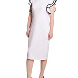 Ruffle Sleeve Sheath Dress with Contrast Tipping