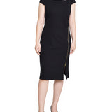 Black Cap Sleeve Exposed Zipper Dress