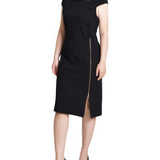 Black Cap Sleeve Exposed Zipper Dress