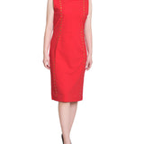 Sleeveless Stud Front Dress, Fire Red