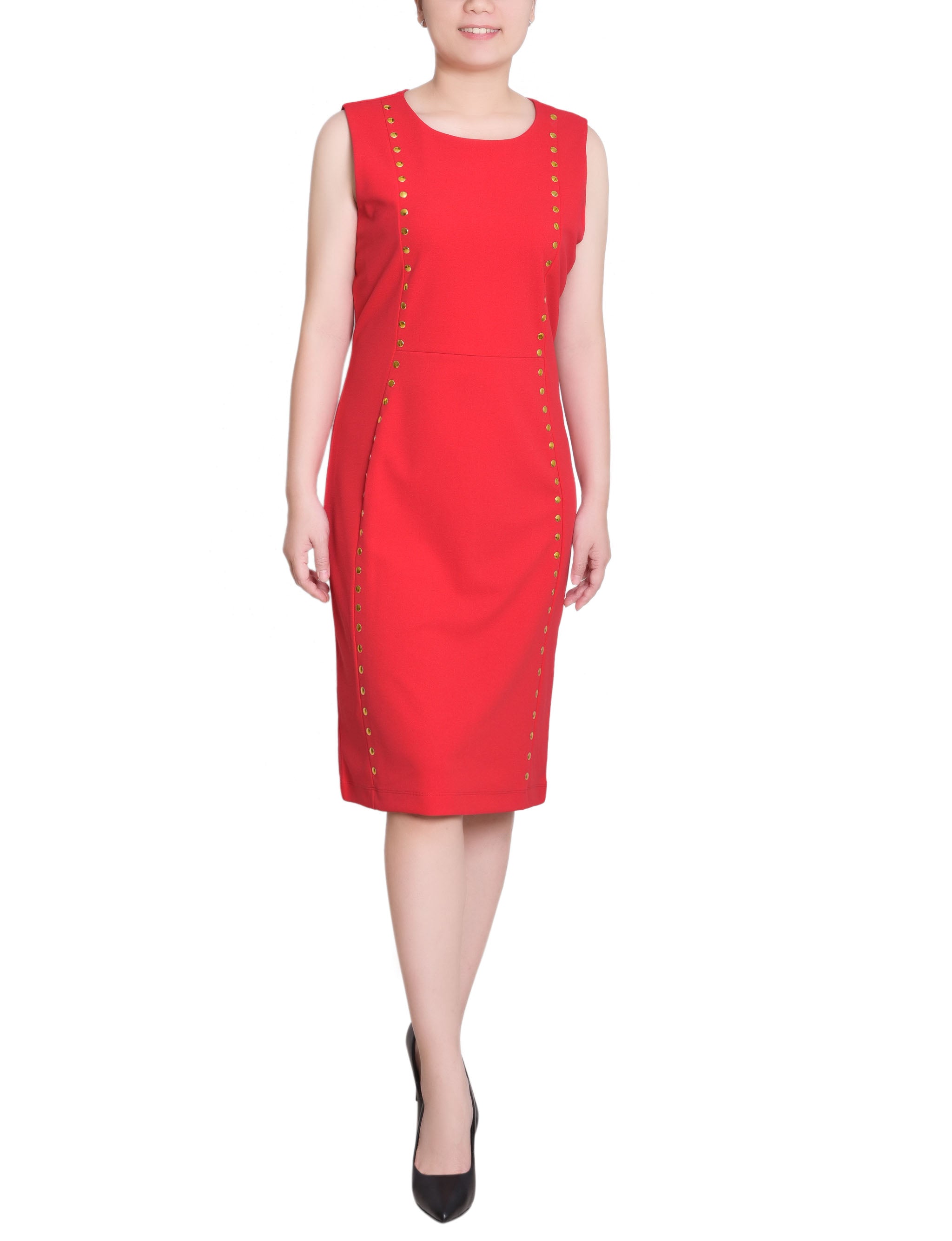 Sleeveless Stud Front Dress, Fire Red