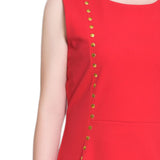 Sleeveless Stud Front Dress, Fire Red