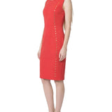 Sleeveless Stud Front Dress, Fire Red
