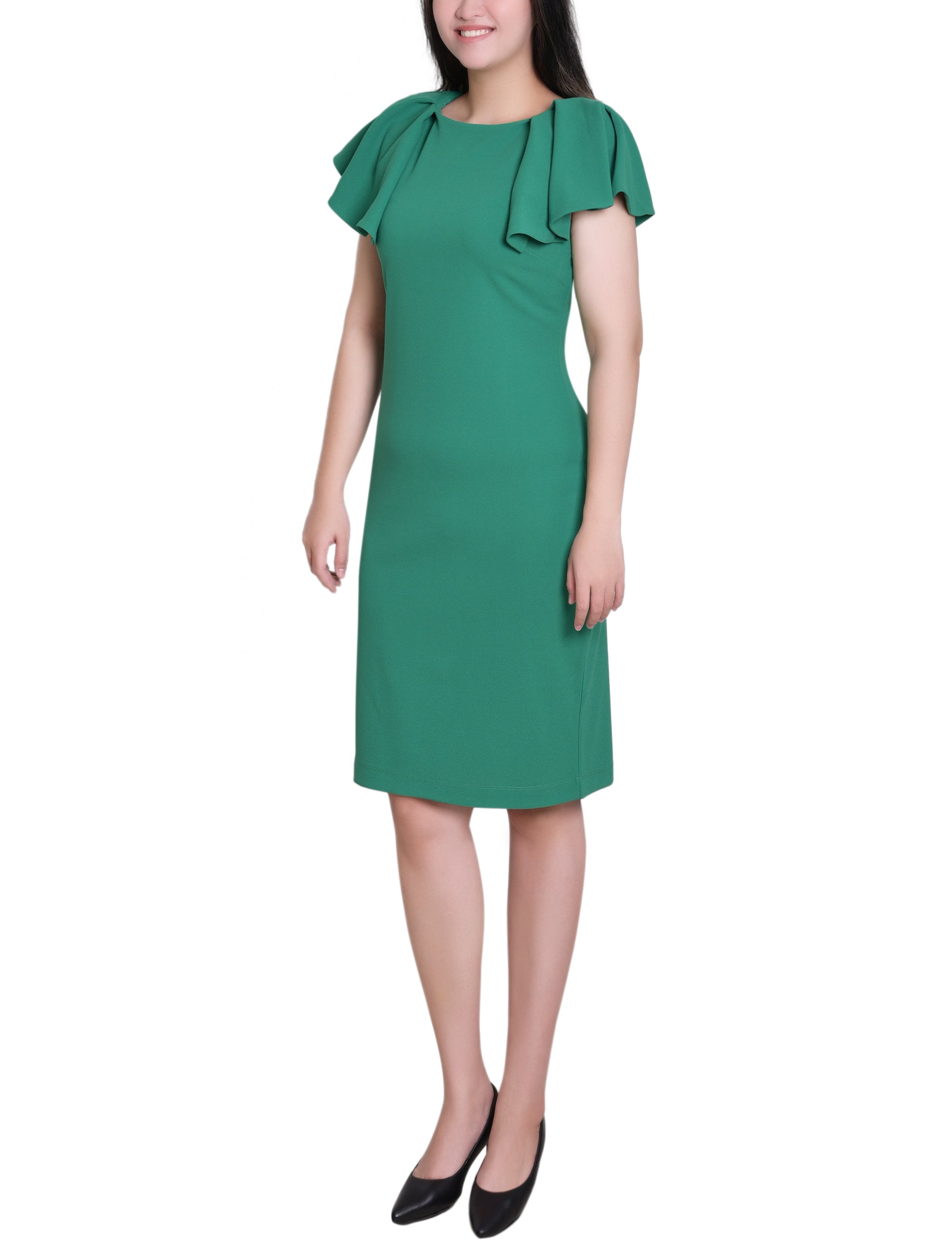 Flutter Sleeve Sheath Dress Emerald Green / 14 Flutter Sleeve Sheath Dress Emerald Green / 14