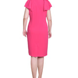 Havana Pink Flutter Sleeve Sheath Dress