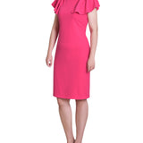 Havana Pink Flutter Sleeve Sheath Dress