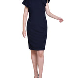 Navy Flutter Sleeve Sheath Dress