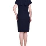 Navy Flutter Sleeve Sheath Dress