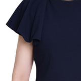 Navy Flutter Sleeve Sheath Dress