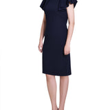 Navy Flutter Sleeve Sheath Dress