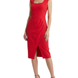 Sleeveless Square Neck Sheath Dress, Fire Red