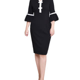 NY Collection Missy 3/4 Sleeve Contrast Detail Dress - Black White