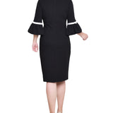 NY Collection Missy 3/4 Sleeve Contrast Detail Dress - Black White