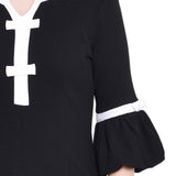 NY Collection Missy 3/4 Sleeve Contrast Detail Dress - Black White