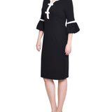NY Collection Missy 3/4 Sleeve Contrast Detail Dress - Black White