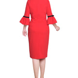 NY Collection Missy 3/4 Sleeve Contrast Detail Dress - Fire Red Black